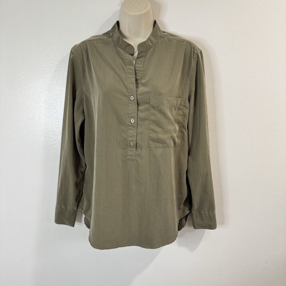 Jachs Girlfriend Shirt Blouse L Green Tunic Long Sleeve V-neck Lagen Minimalist